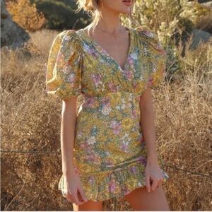 Rahi x Anthropologie Petra Floral Puff Sleeve Dress in Bold Retro Floral, Size L